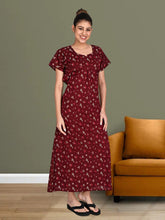 1650-Women's Pure Cotton Blended Printed Maxi Dress for Daily & Night Wear Floral Nighty